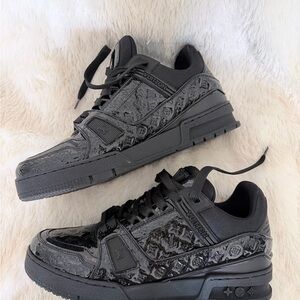 Louis Vuitton Men's Glossy Black Monogram Low-Top Sneakers